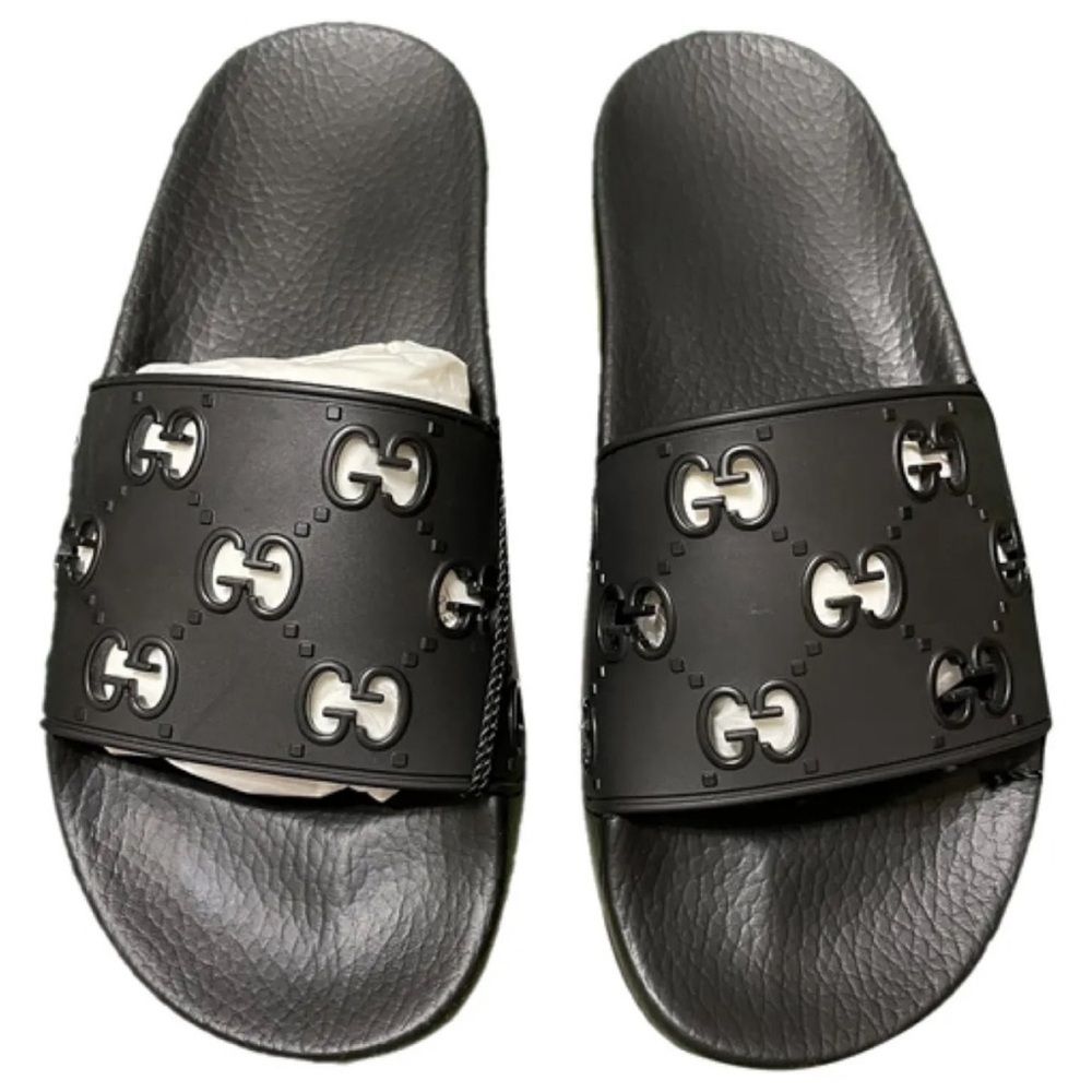 Gucci Black GG Pool Slides brand new - Picture 1 of 7